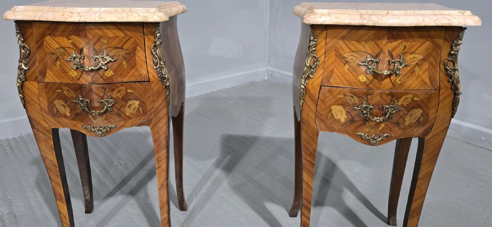 Pair French Marquetry Bedside Lamp Tables  View IV