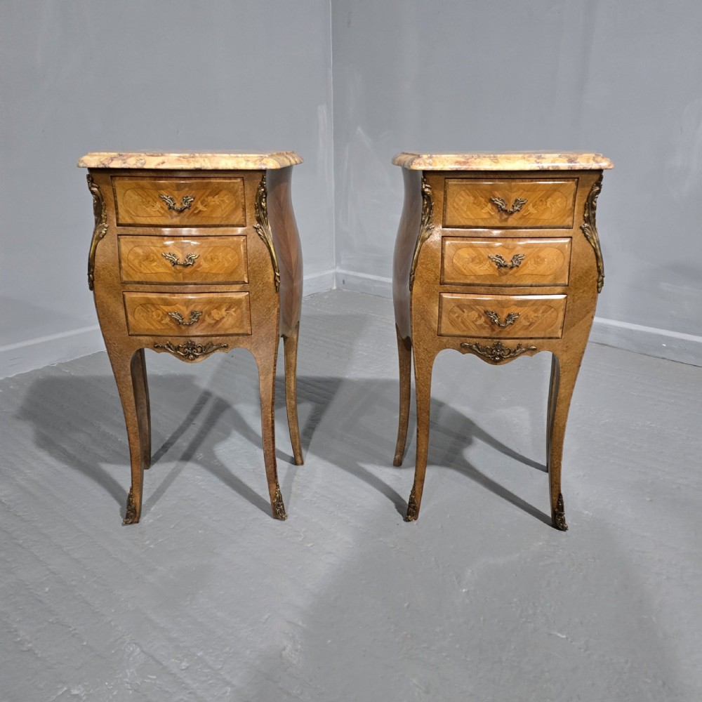 Pair French Marquetry Bedside chests of Drawers