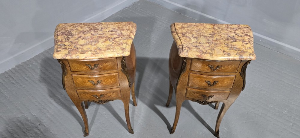 Pair French Marquetry Bedside chests of Drawers View V