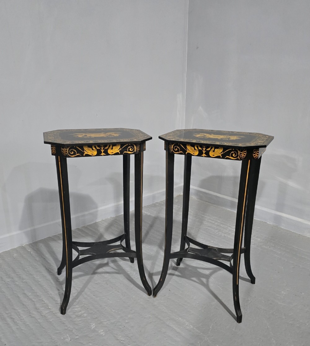 Pair Black Laquered Lamp  Tables