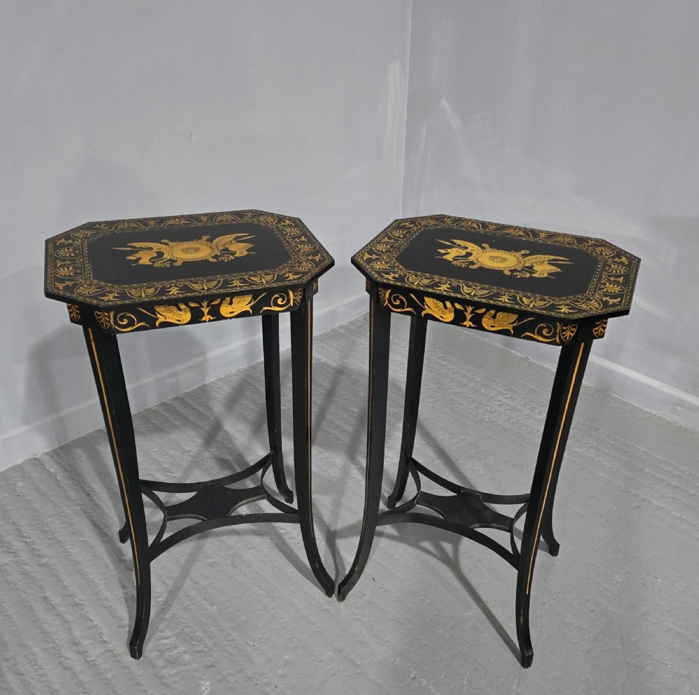 Pair Black Laquered Lamp  Tables View II