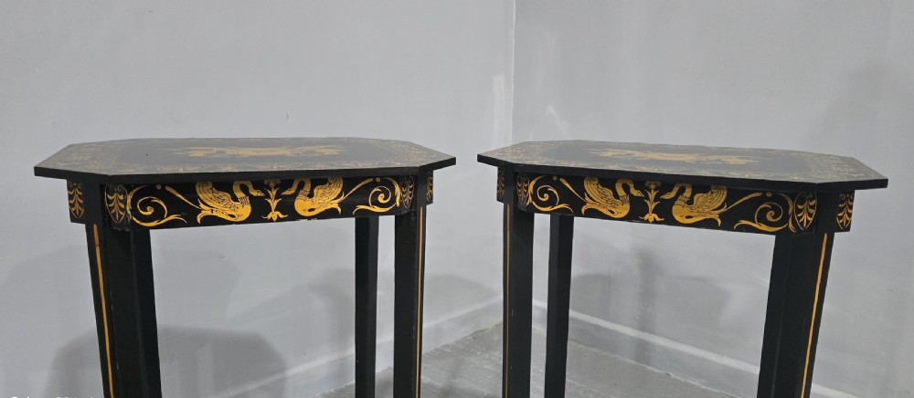 Pair Black Laquered Lamp  Tables View VI