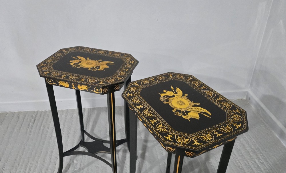 Pair Black Laquered Lamp  Tables View X