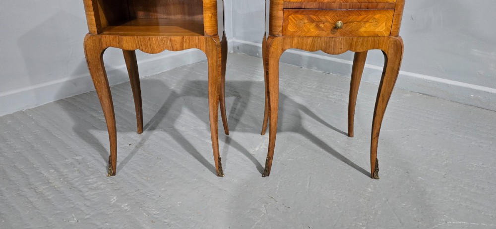 Excellent Pair French Marquetry Bedside Lamp Tables View IV
