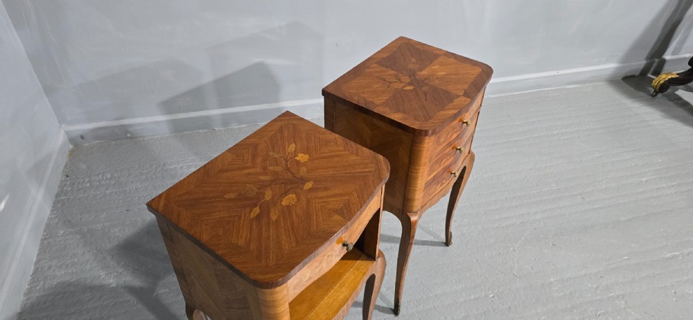 Excellent Pair French Marquetry Bedside Lamp Tables View VII