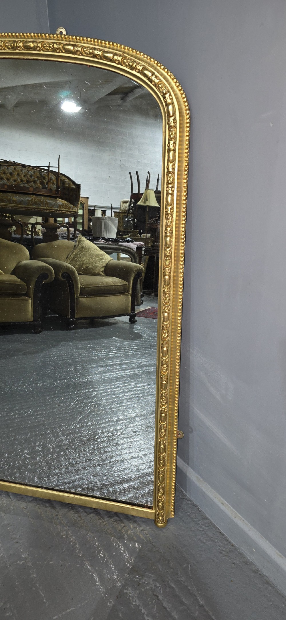 English Gilt Arched Top Overmantle Mirror View II