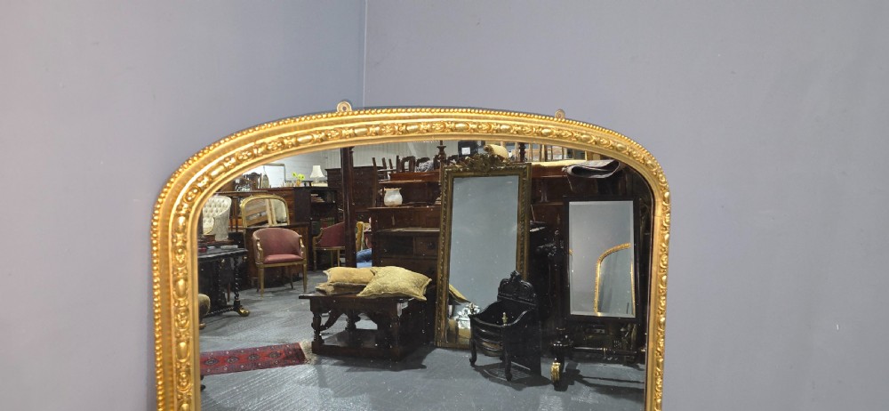 English Gilt Arched Top Overmantle Mirror View IV
