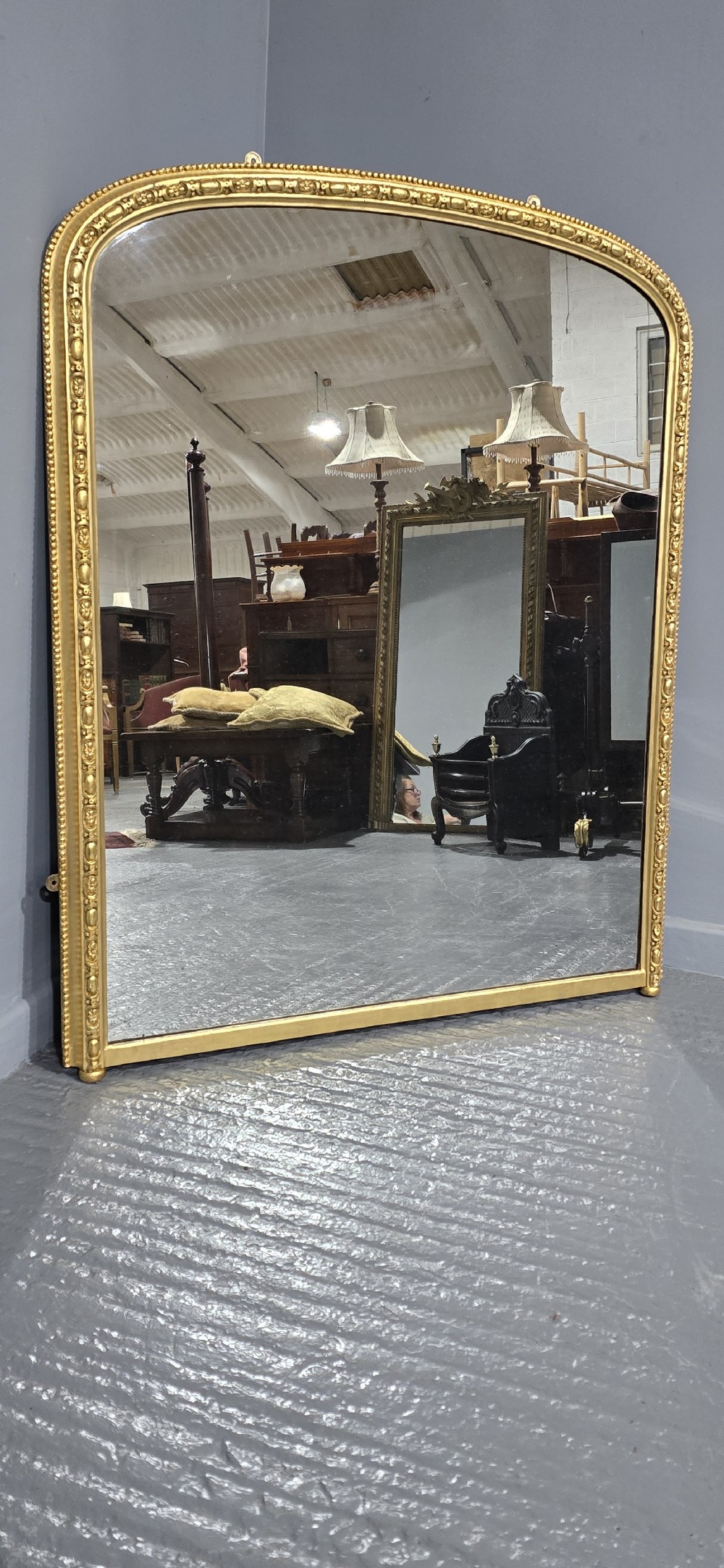 English Gilt Arched Top Overmantle Mirror View XI