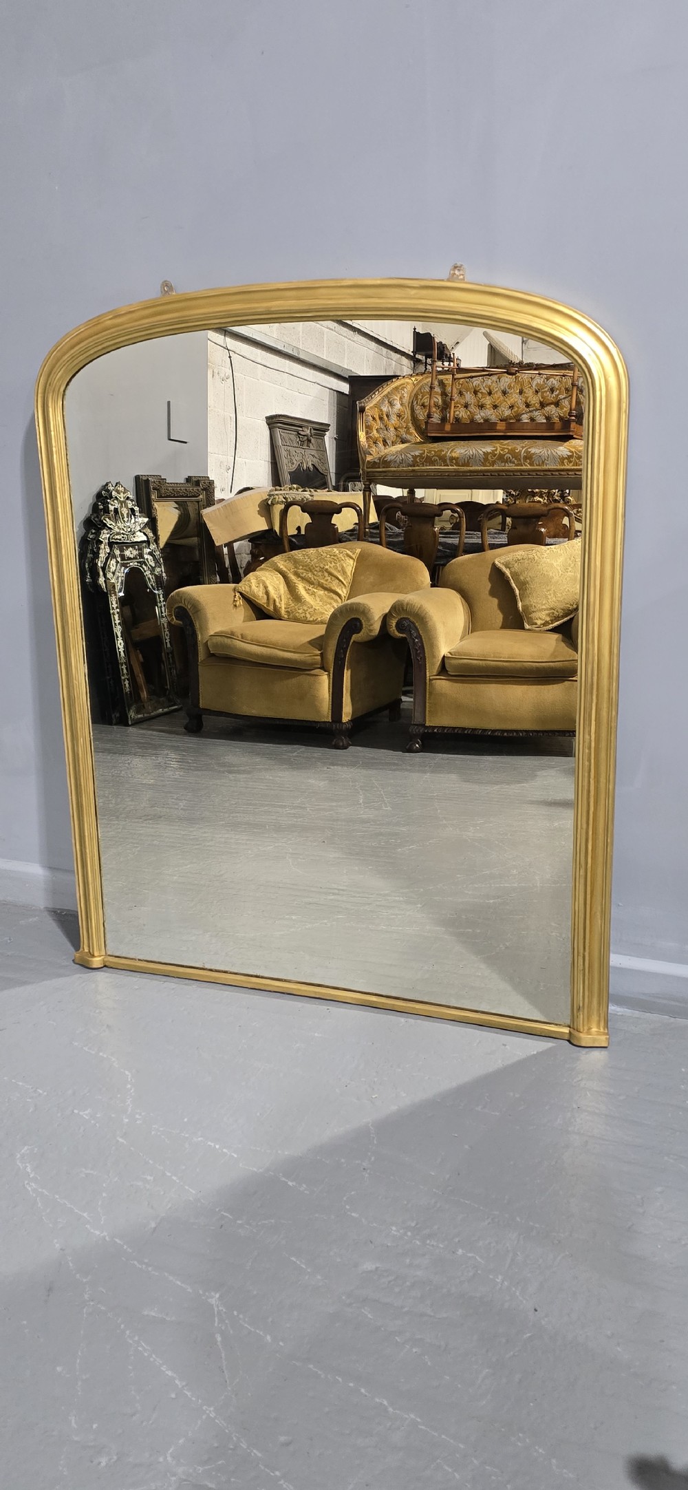 English Gilt Arched Top Overmantle Mirror View II
