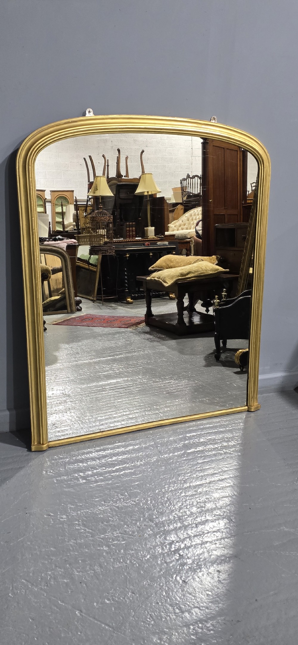 English Gilt Arched Top Overmantle Mirror View III