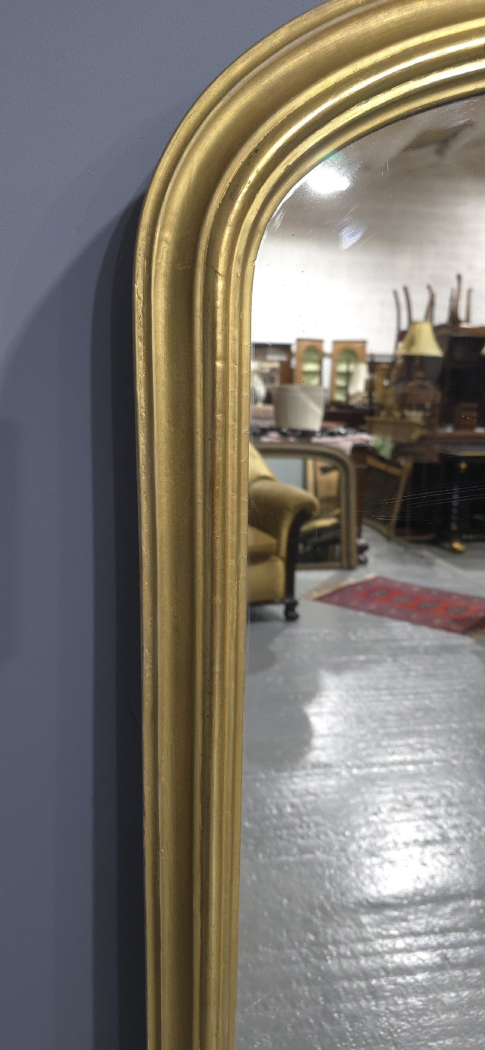 English Gilt Arched Top Overmantle Mirror View V
