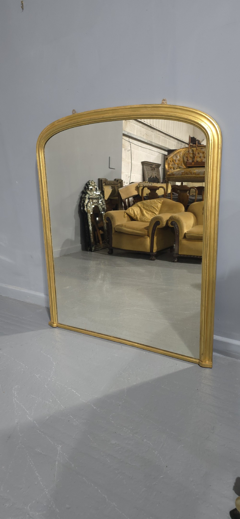 English Gilt Arched Top Overmantle Mirror View VIII