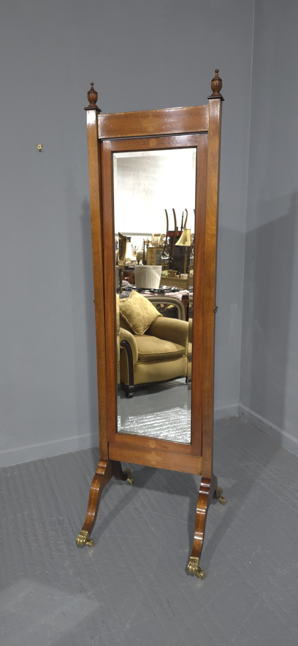Mahogany Inlaid Cheval Mirror View II