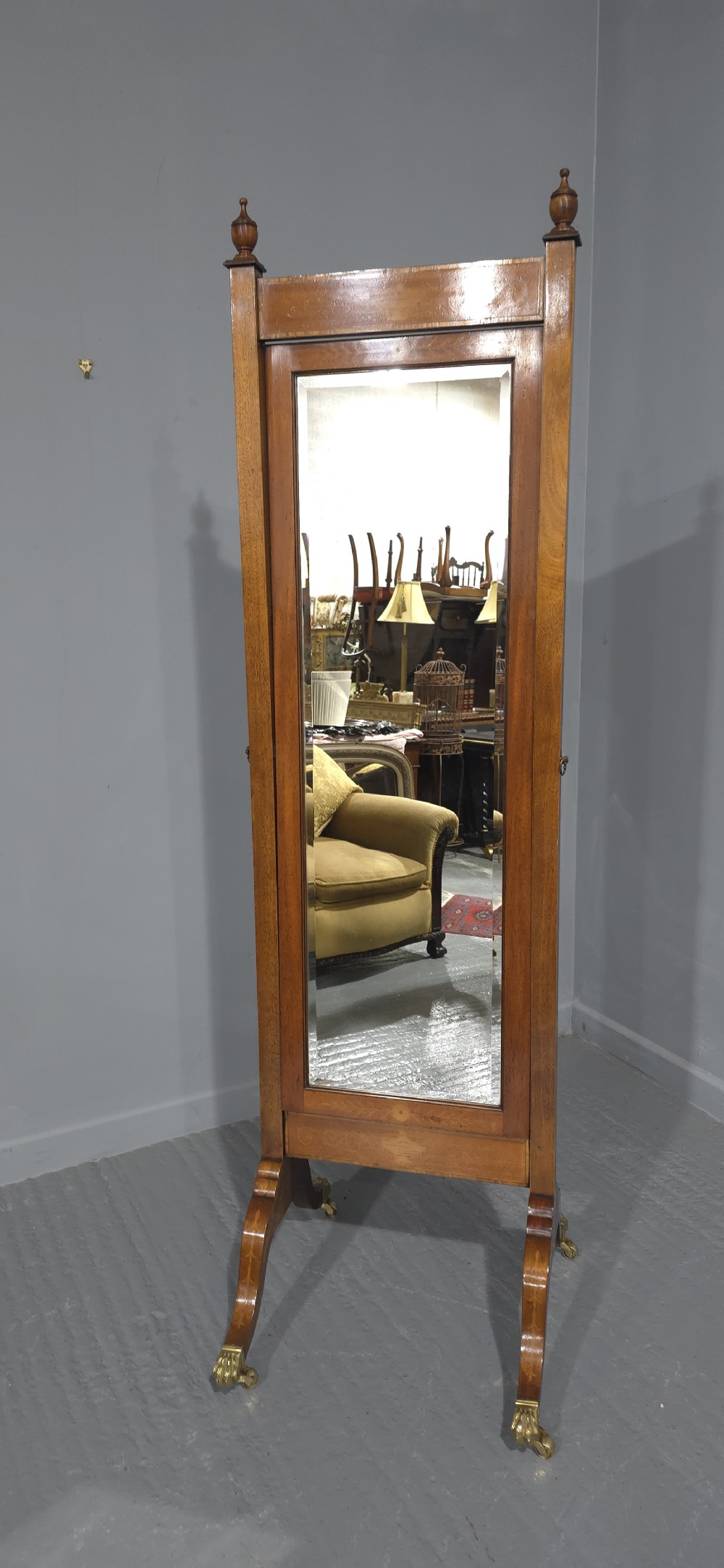 Mahogany Inlaid Cheval Mirror View IV