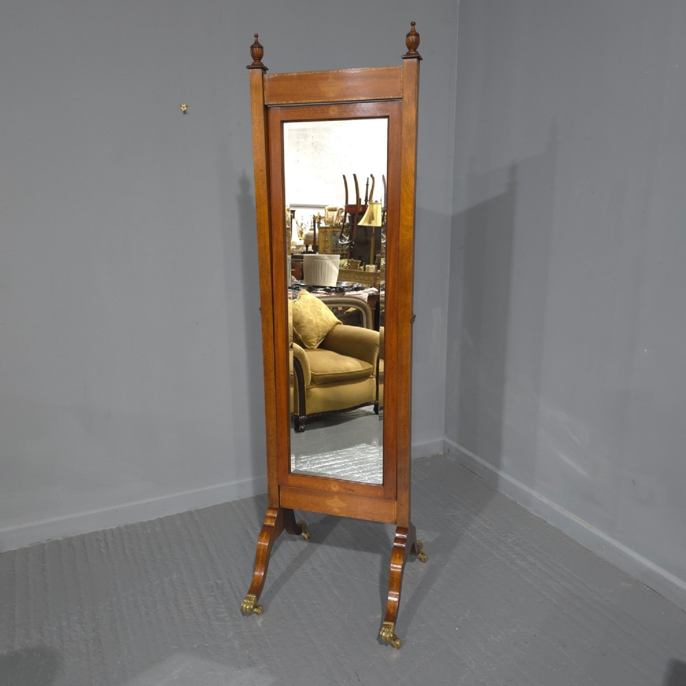 Mahogany Inlaid Cheval Mirror