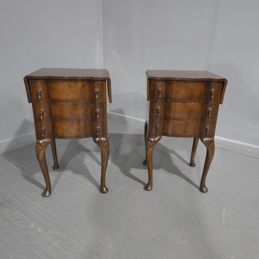 Pair Burr Walnut Bedside Lamp Chests of Drawers