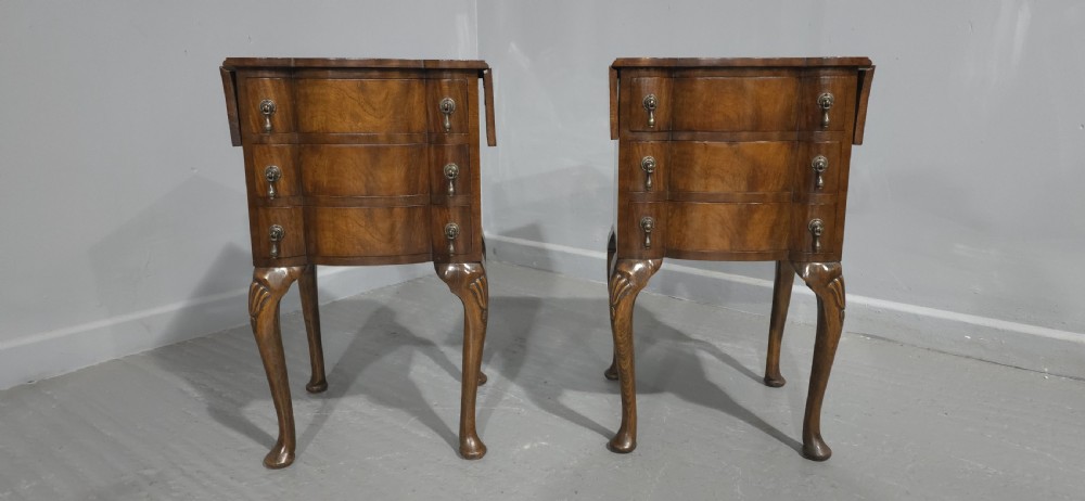 Pair Burr Walnut Bedside Lamp Chests of Drawers View II