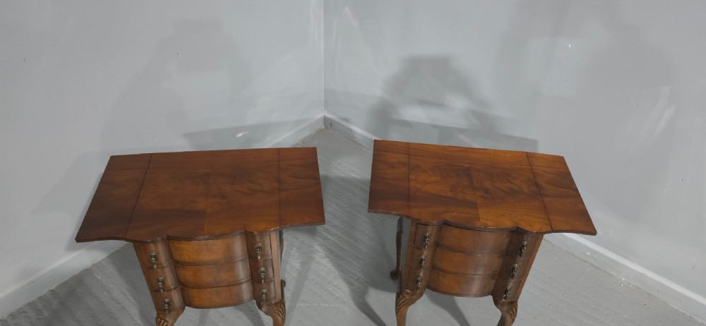 Pair Burr Walnut Bedside Lamp Chests of Drawers View III