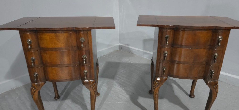 Pair Burr Walnut Bedside Lamp Chests of Drawers View IV