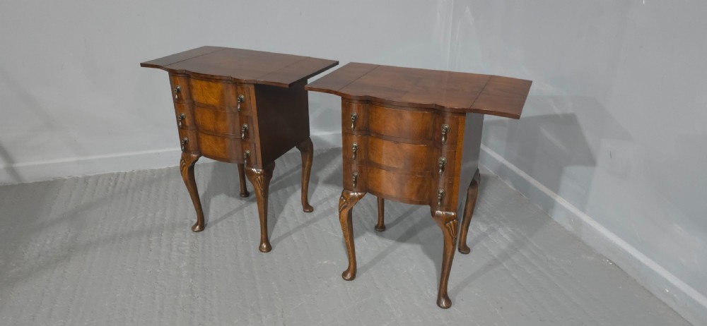 Pair Burr Walnut Bedside Lamp Chests of Drawers View VI