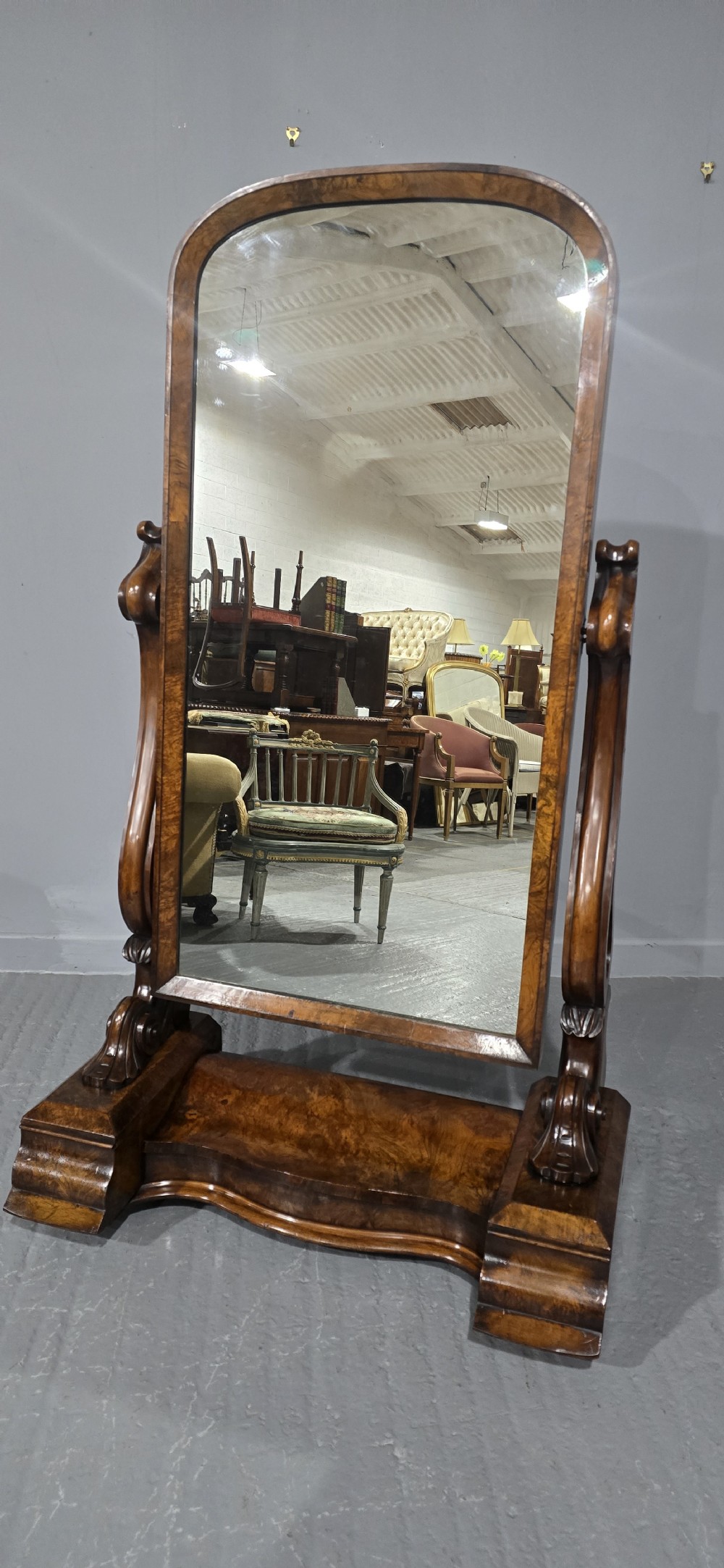 Lovely Burr Walnut Cheval Mirror View II