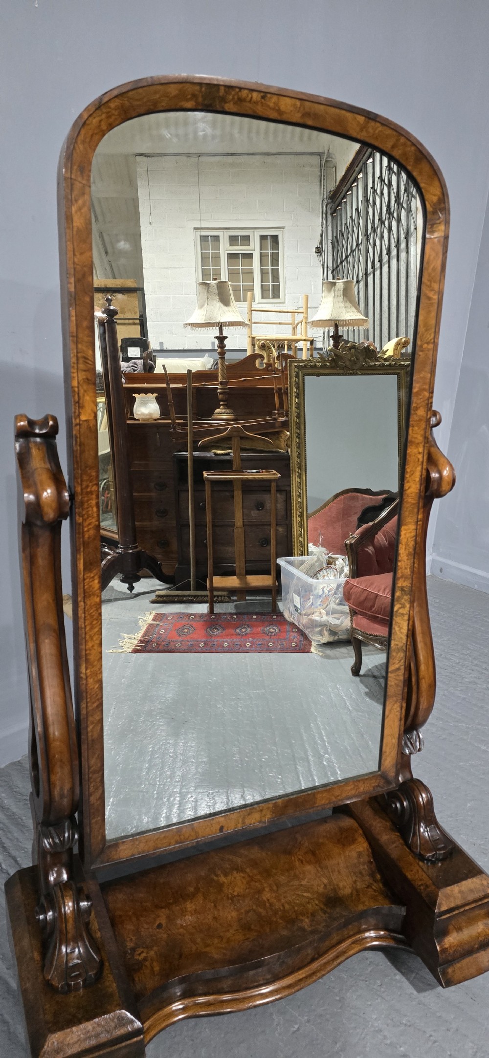 Lovely Burr Walnut Cheval Mirror View V