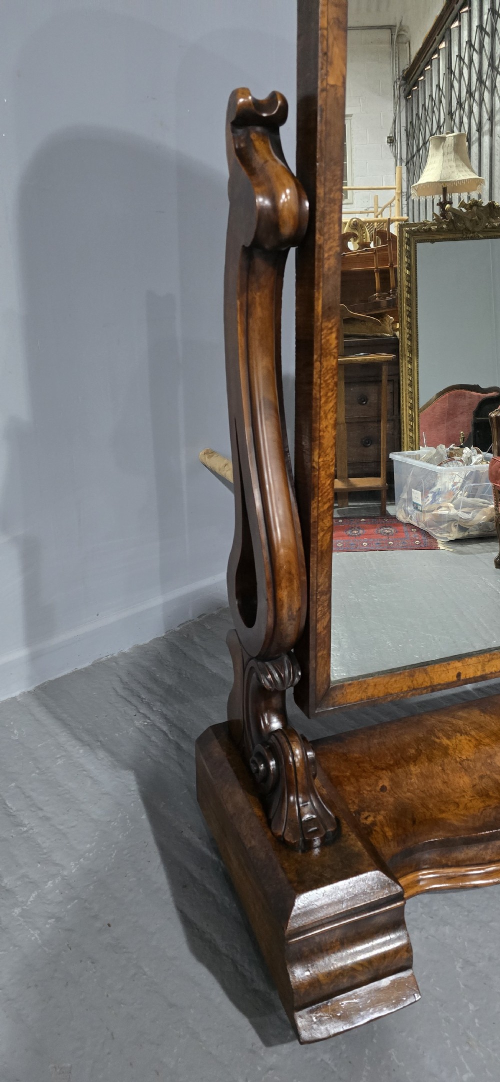 Lovely Burr Walnut Cheval Mirror View VI
