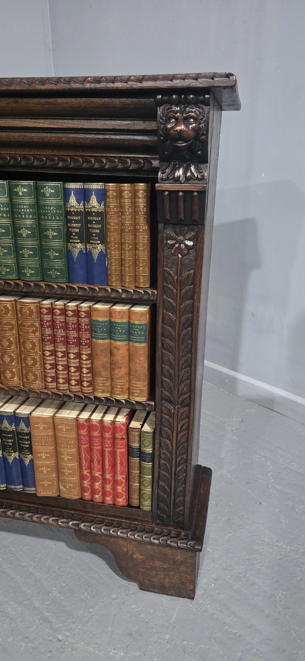 Good Carved Oak Open Library Bookcase View II