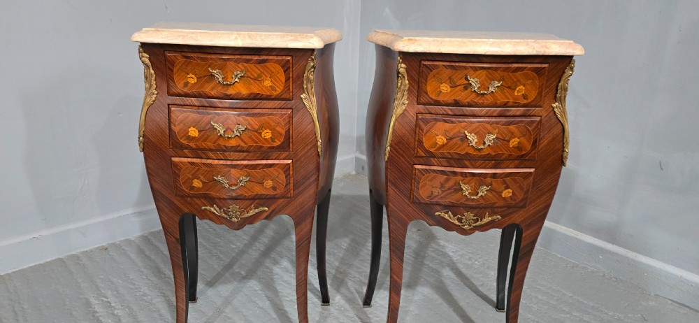 Top Quality Pair French Bedside Lamp Chests of Drawers View II