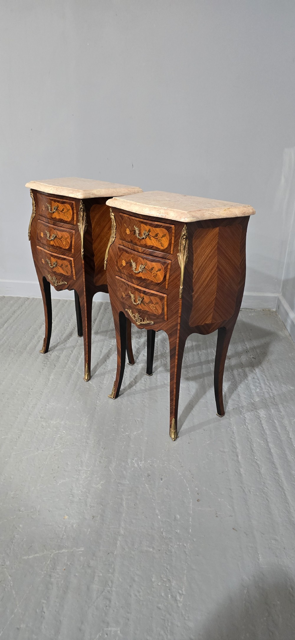 Top Quality Pair French Bedside Lamp Chests of Drawers View V