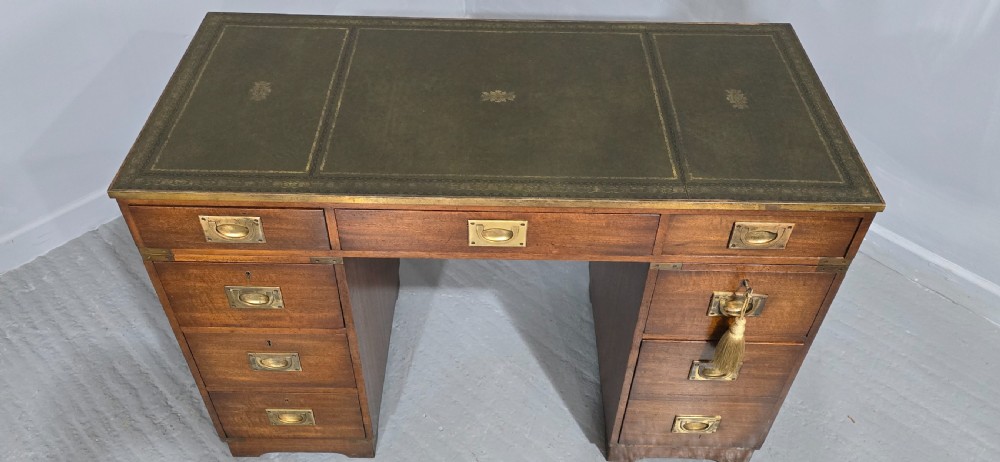 Mahogany Campaign Pedestal Desk View III