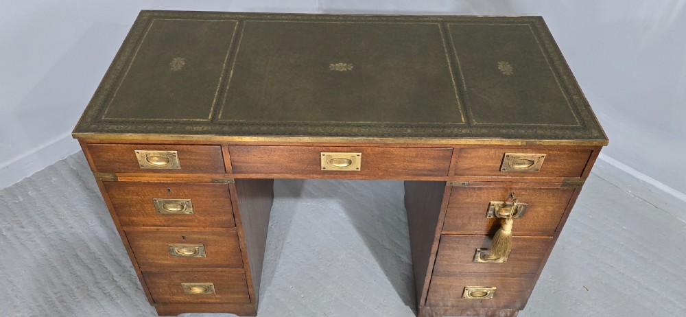 Mahogany Campaign Pedestal Desk View IV
