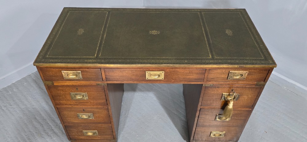 Mahogany Campaign Pedestal Desk View V
