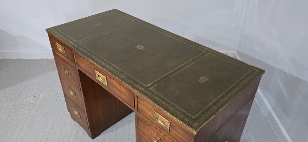 Mahogany Campaign Pedestal Desk View VII