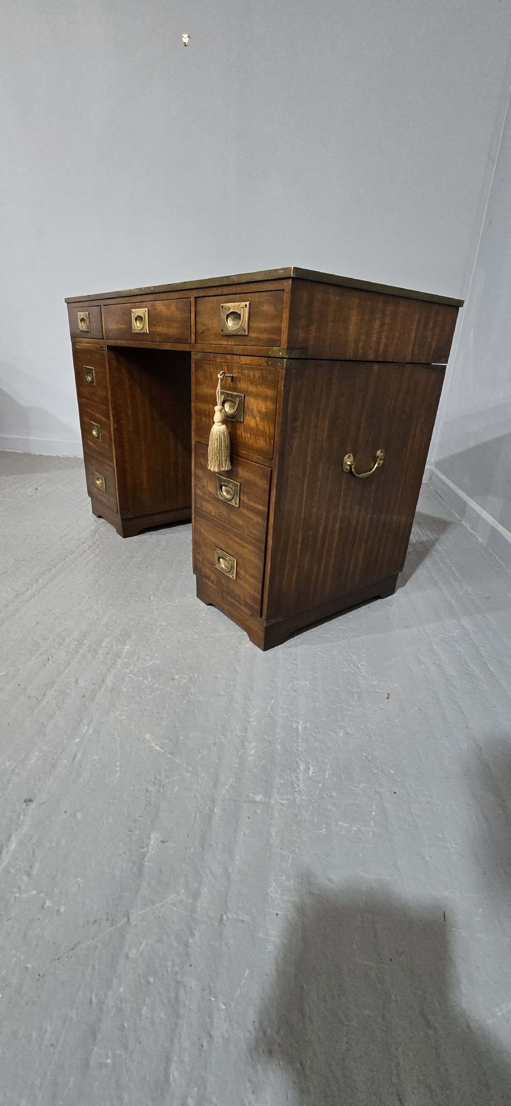 Mahogany Campaign Pedestal Desk View VIII