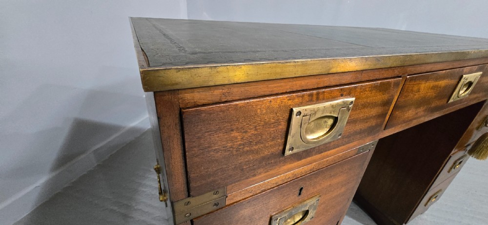 Mahogany Campaign Pedestal Desk View X