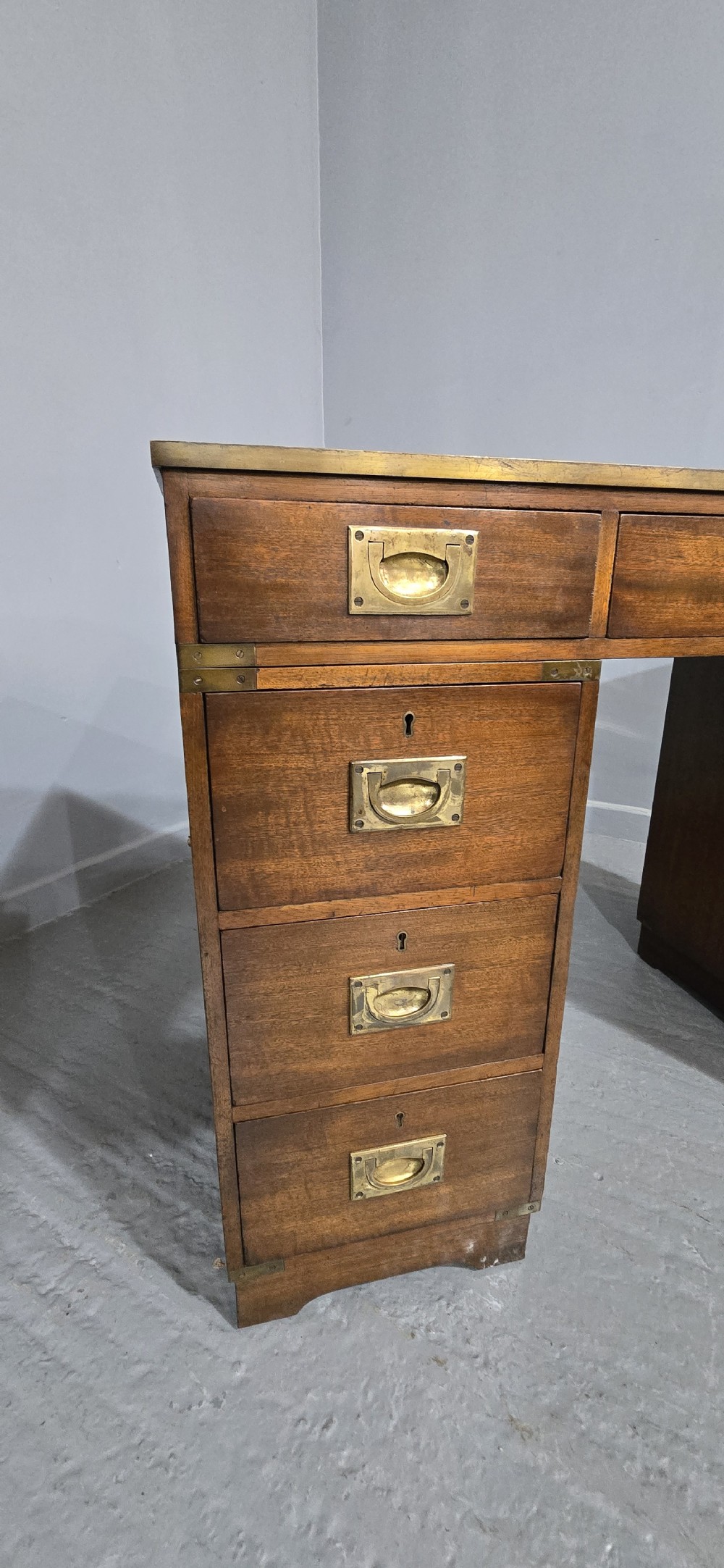 Mahogany Campaign Pedestal Desk View XI