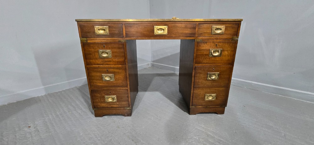 Mahogany Campaign Pedestal Desk View XII