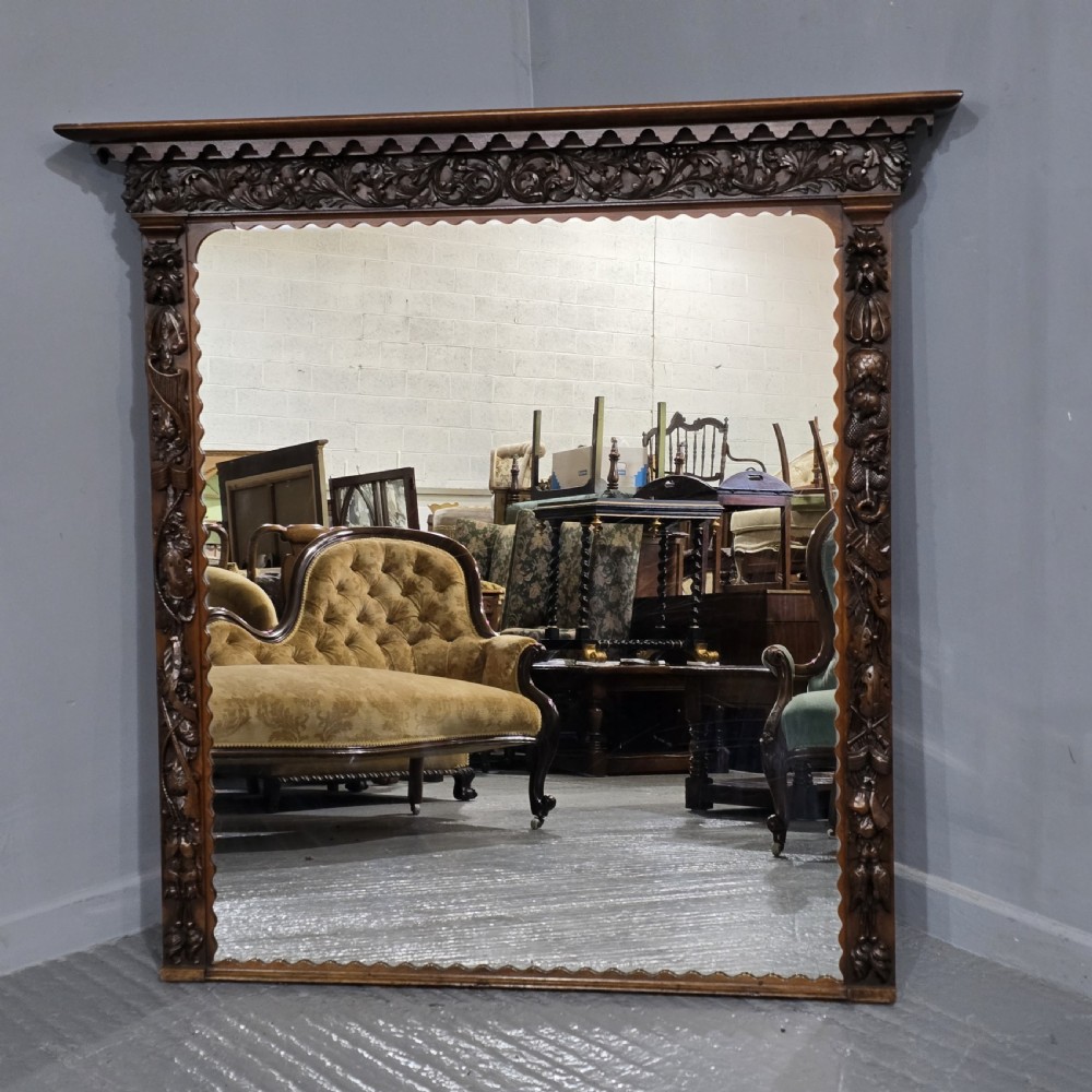 Stunning Carved Mahogany Overmantle Mirror