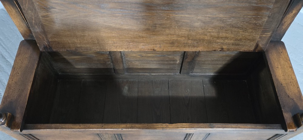 Superb Oak Panelled Monks Bench View VII
