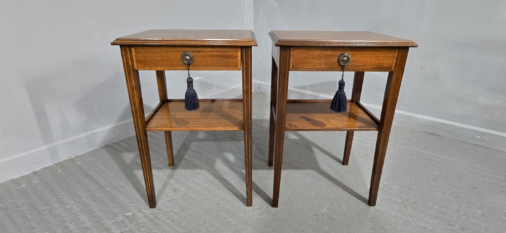 Pair Inlaid Mahogany Lamp Tables View II