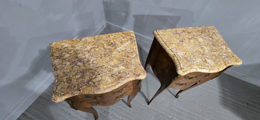 Pair French Marquetry Bedside Lamp Chest of Drawers View X