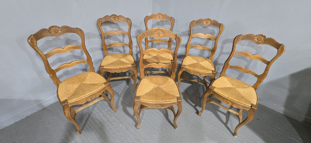 Set Six French Oak Country Dining Chairs View III