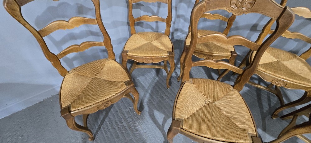 Set Six French Oak Country Dining Chairs View V