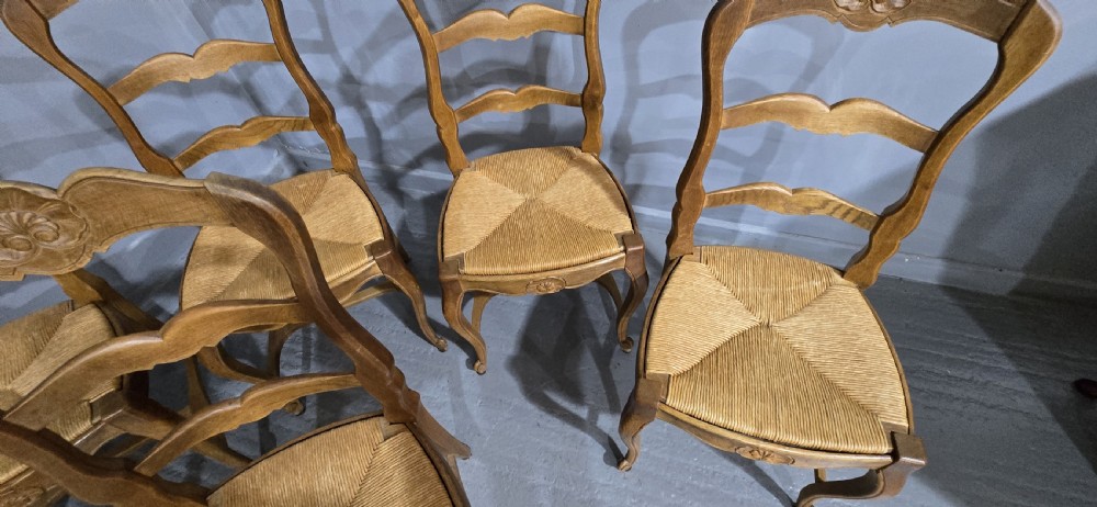 Set Six French Oak Country Dining Chairs View VII