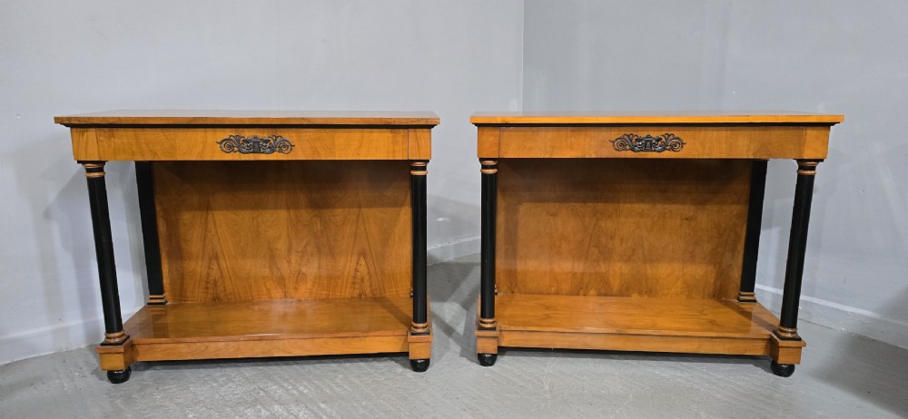 Pair French Birch Console Tables View II