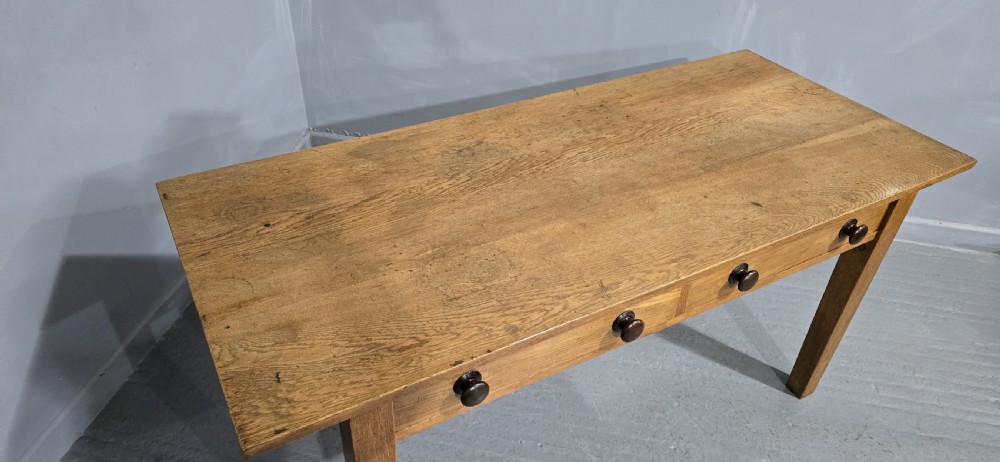 Good Golden Oak Plank Kitchen Refrectory Farmhouse Dining Table View VII