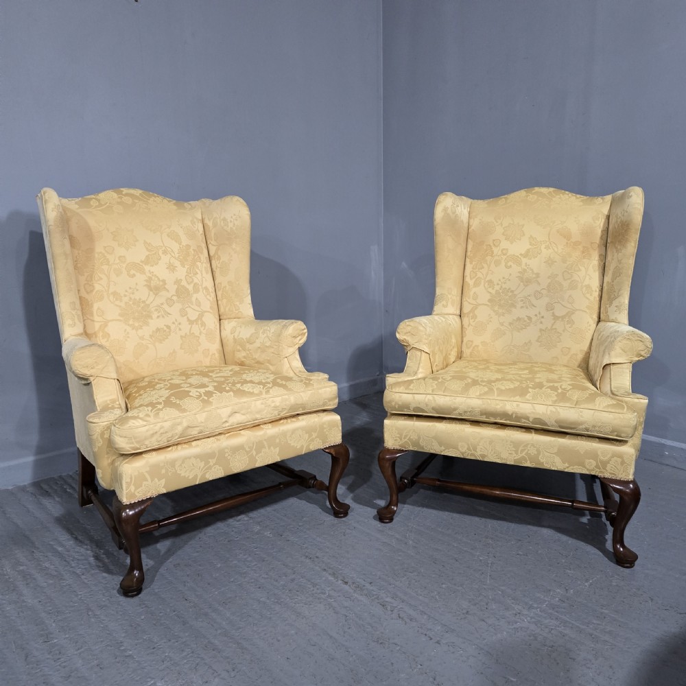 Superb Pair Mahogany Wing Library Armchairs