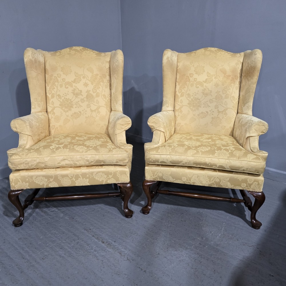 Superb Pair Mahogany Wing Library Armchairs View X