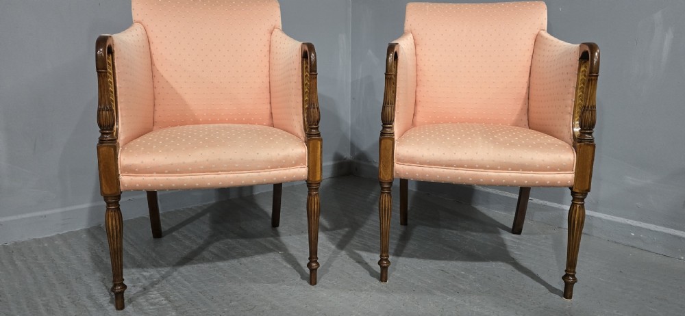 Fine Pair Mahogany Inlaid Armchairs View II